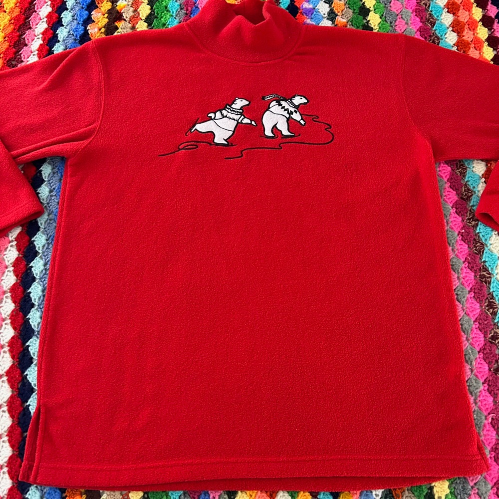 Vintage 90s Polar Bear Bizzit Collection Cherry Mockneck Fleece Pullover…